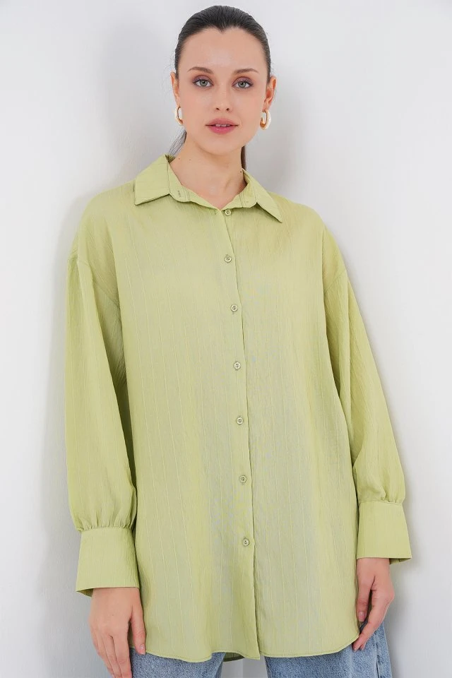 Çizgili Uzun Gömlek Tunik 5963 - E.Yeşil
