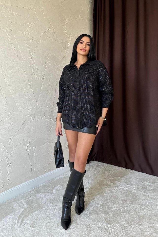 Siyah Işıltılı Gömlek