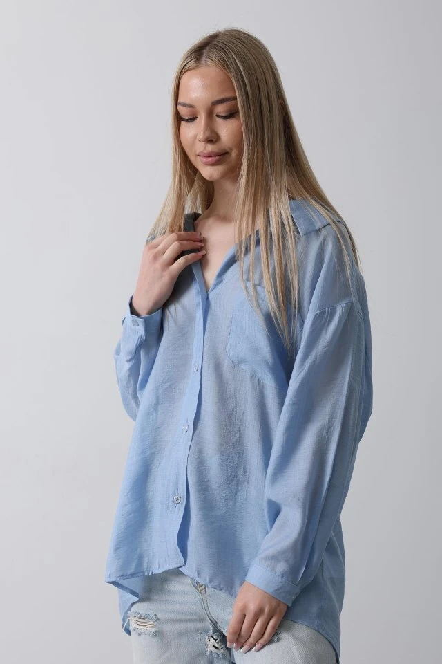 Cepli Oversize Gömlek - Koyu Mavi