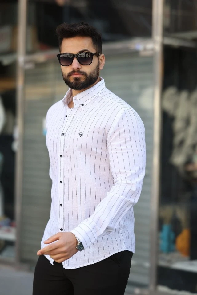 Erkek Pamuklu Çizgi Desenli Gömlek