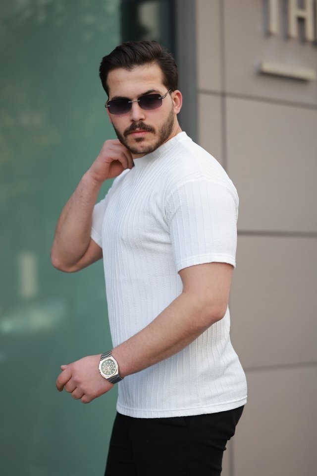 Erkek Kısa Kollu örgü Kumaş Bisiklet Yaka T-shirt