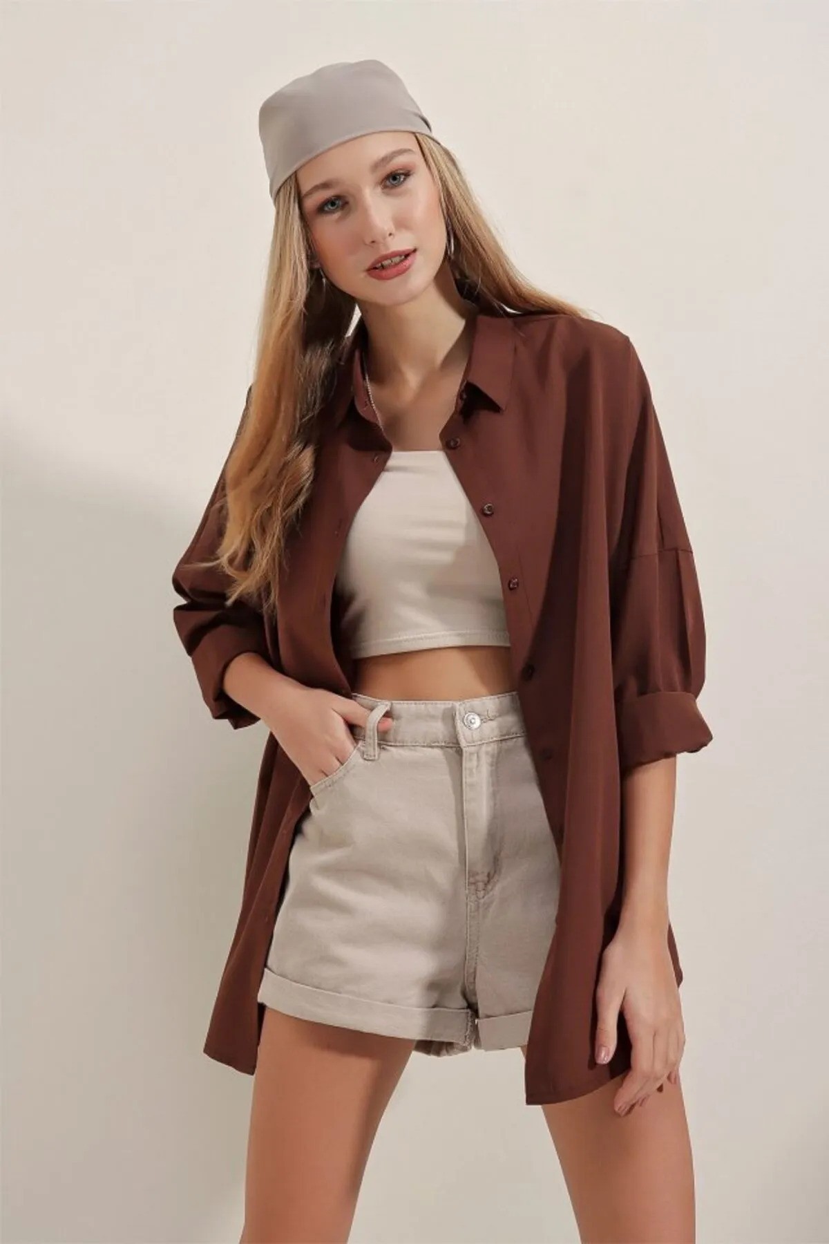 Oversize Uzun Basic Gömlek