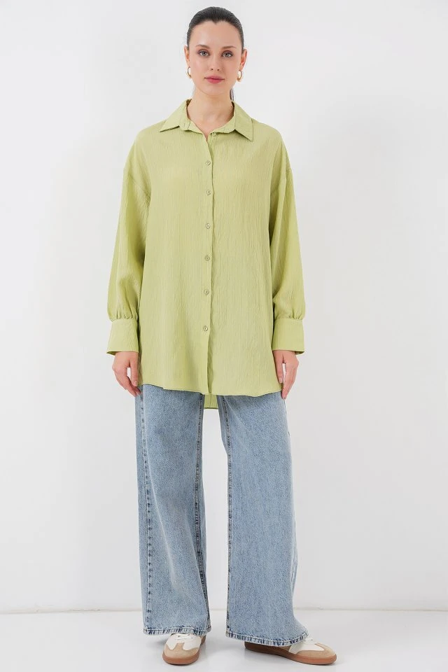 Çizgili Uzun Gömlek Tunik 5963 - E.Yeşil