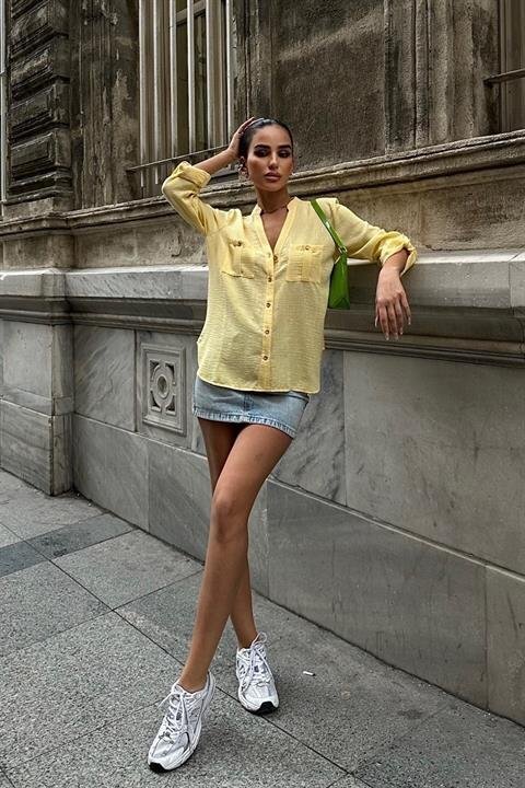 Poulina Flamlı Keten Gömlek 3257-08