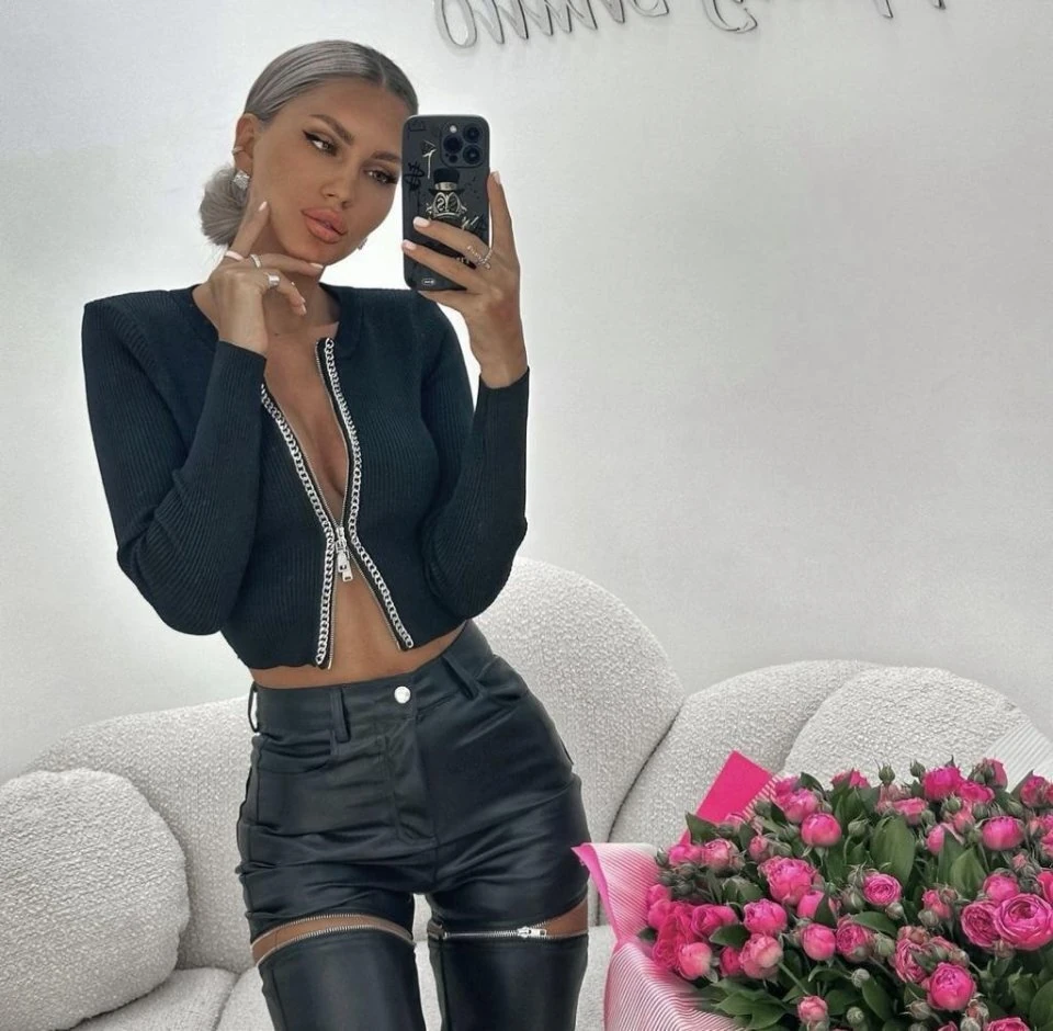 Kadın Kaşkorse Kumaş Zincirli Çift Fermuarlı Fırsat Ürün Bluz