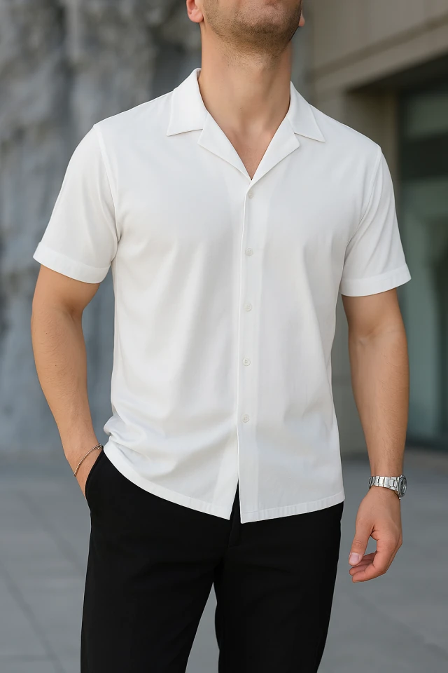 İki İplik Kumaş  Gömlek - Beyaz