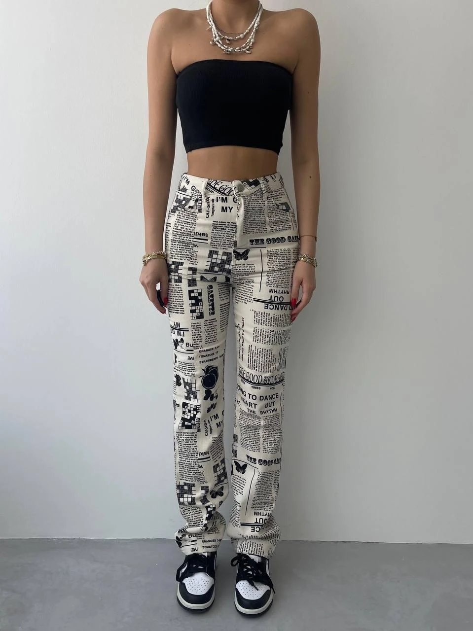 Novıne Gazete Desenli Pantolon