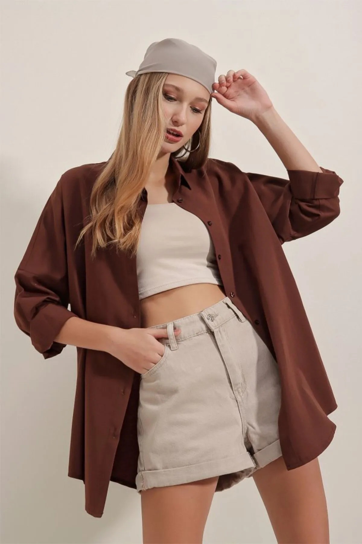 Oversize Uzun Basic Gömlek