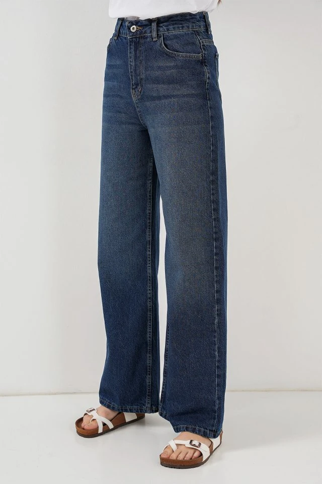 Bol Paça Yüksek Bel Palazzo Kot Pantolon 6656 - B.Lacivert