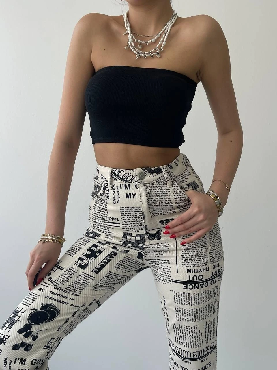 Novıne Gazete Desenli Pantolon