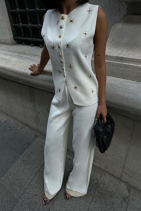 Paulo Gold Düğmeli Yelek Pantolon Takım 9976