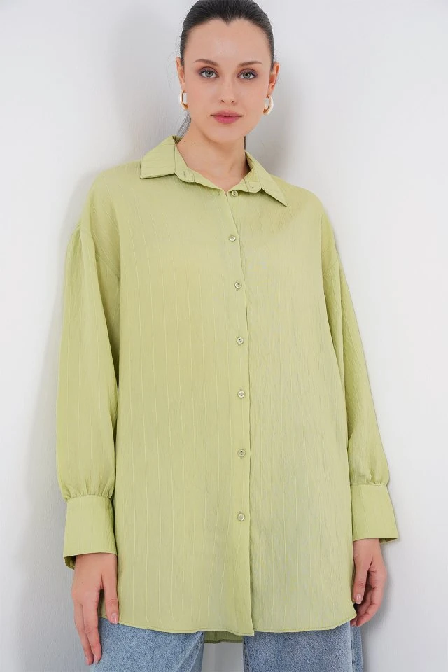Çizgili Uzun Gömlek Tunik 5963 - E.Yeşil