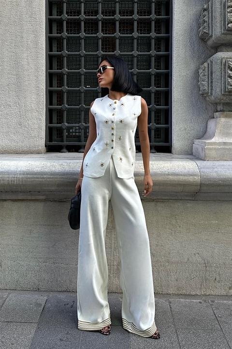 Paulo Gold Düğmeli Yelek Pantolon Takım 9976