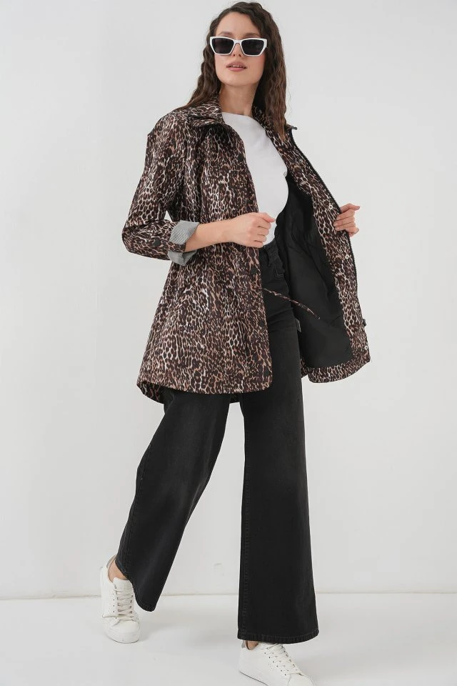 10322 Beli Büzgülü Trençkot - E. Kahve