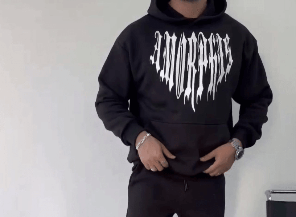 Uzun Kol Kapşonlu Baskılı SweatShirt - Siyah