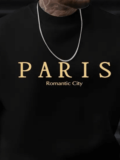 Erkek Uzun Kollu Bisiklet Yaka Paris Yazılı Iki Iplik Bluz