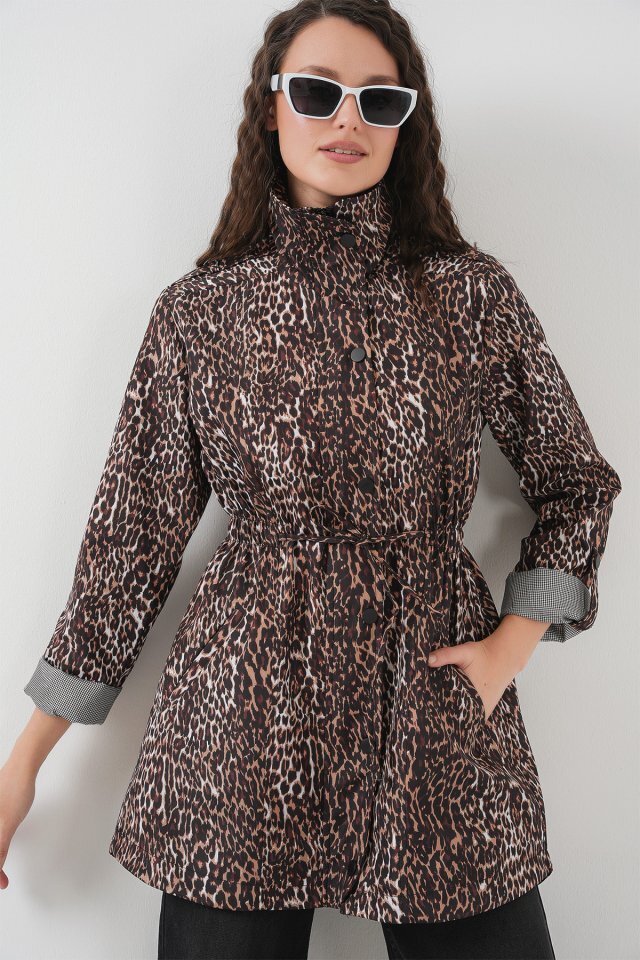 10322 Beli Büzgülü Trençkot - E. Kahve