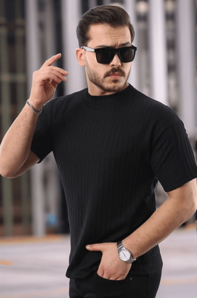 Erkek Kısa Kollu örgü Kumaş Bisiklet Yaka T-shirt