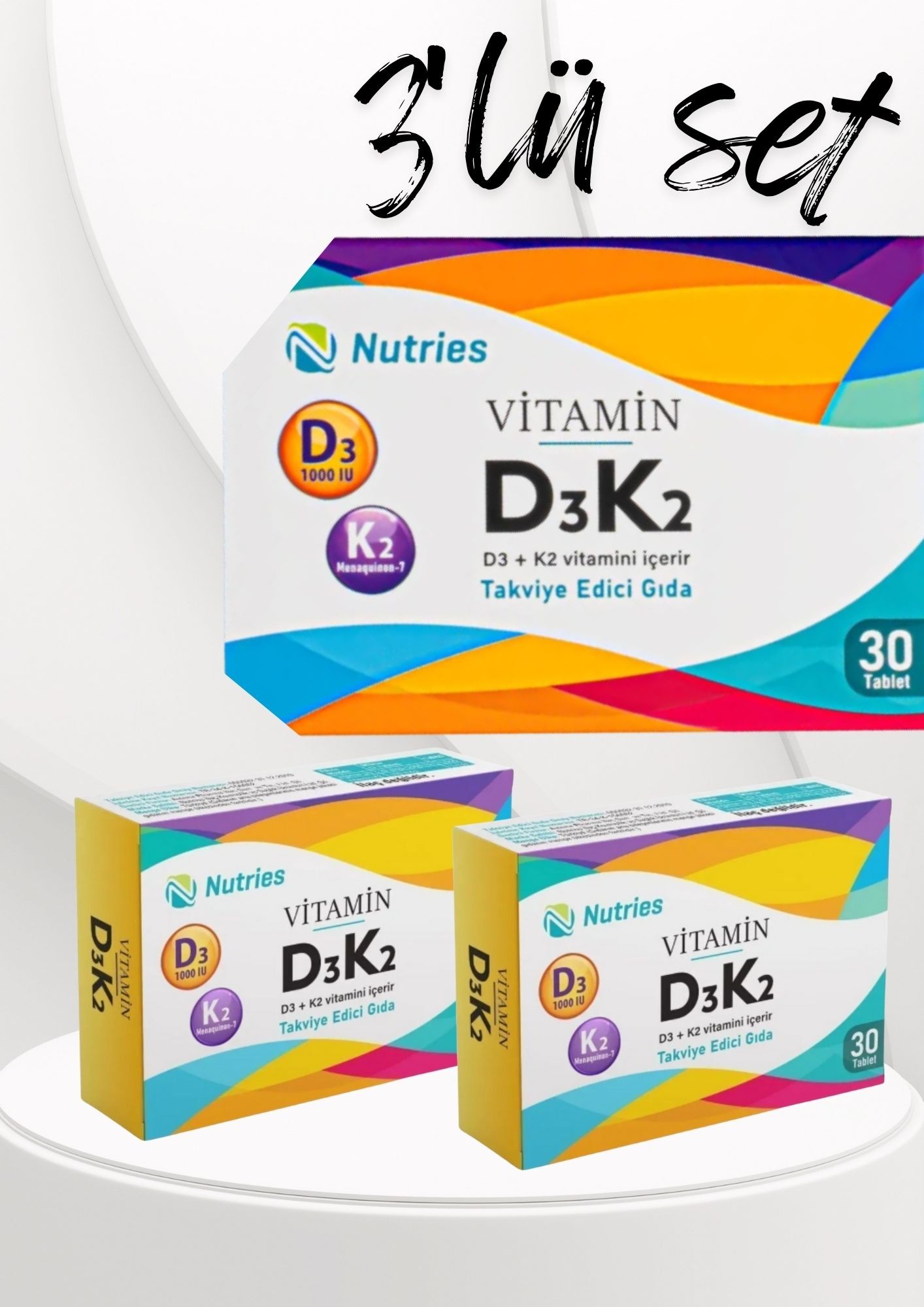 D3K2 Vitamin Takviyesi 30 Tablet – 3’lü Ekonomik Set