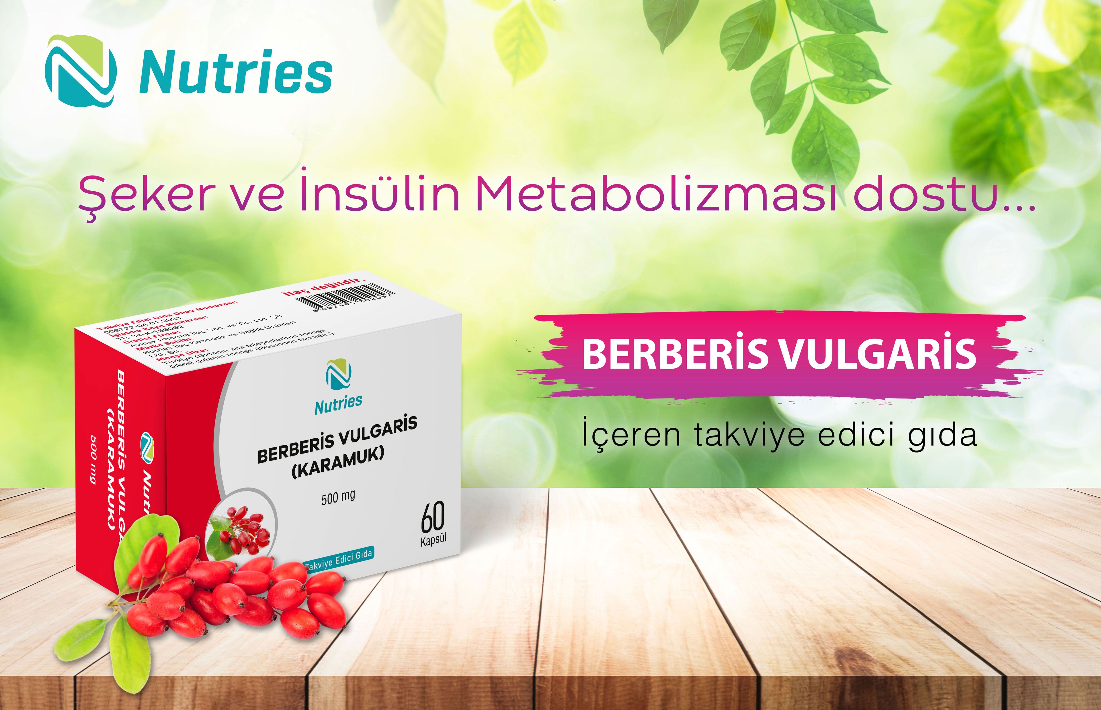 Nutries Berberis Vulgaris (Karamuk) 500 mg 60 Kapsül