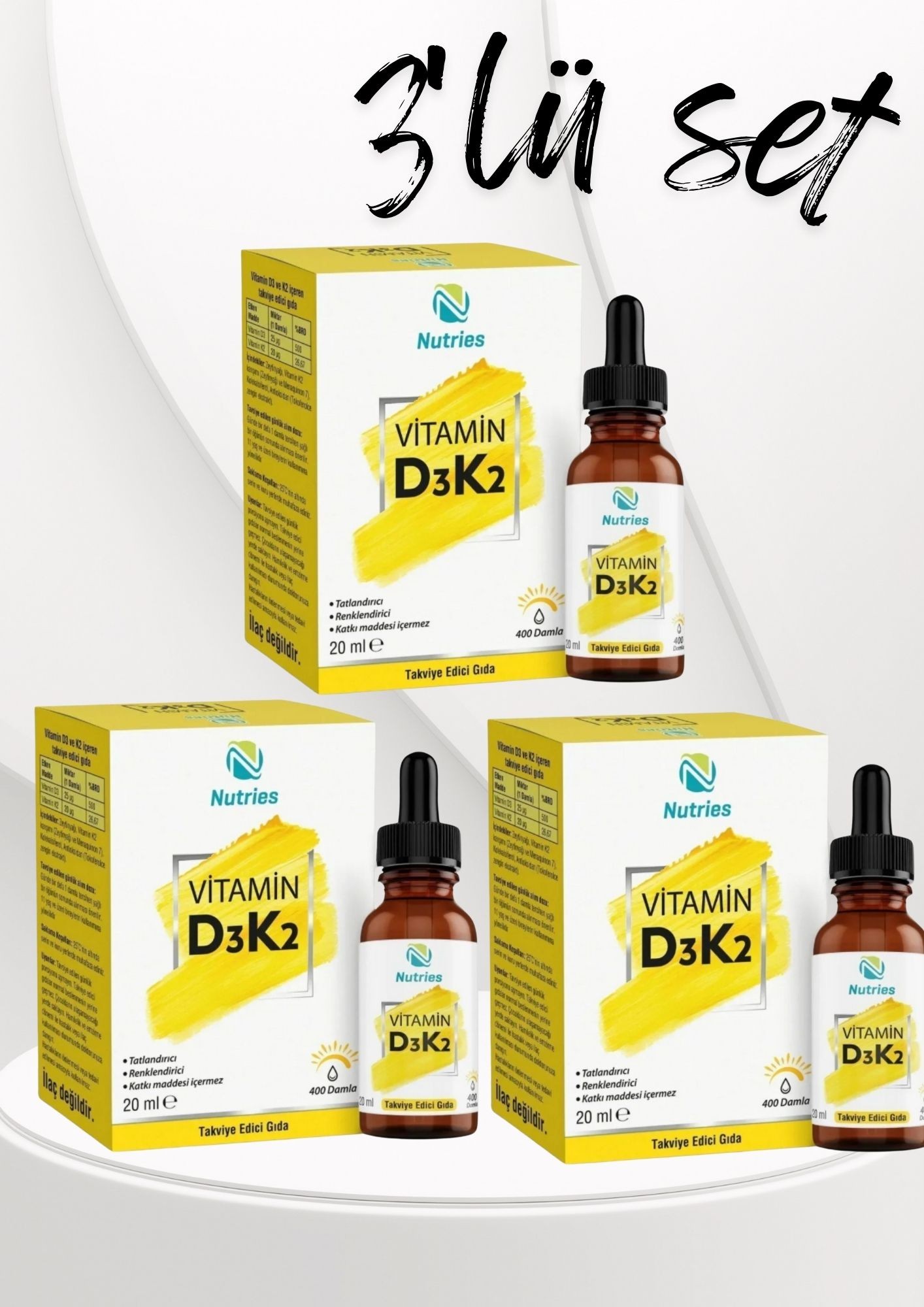 D3K2 Damla 20 ml (1000 IU) – 3’lü Ekonomik Set