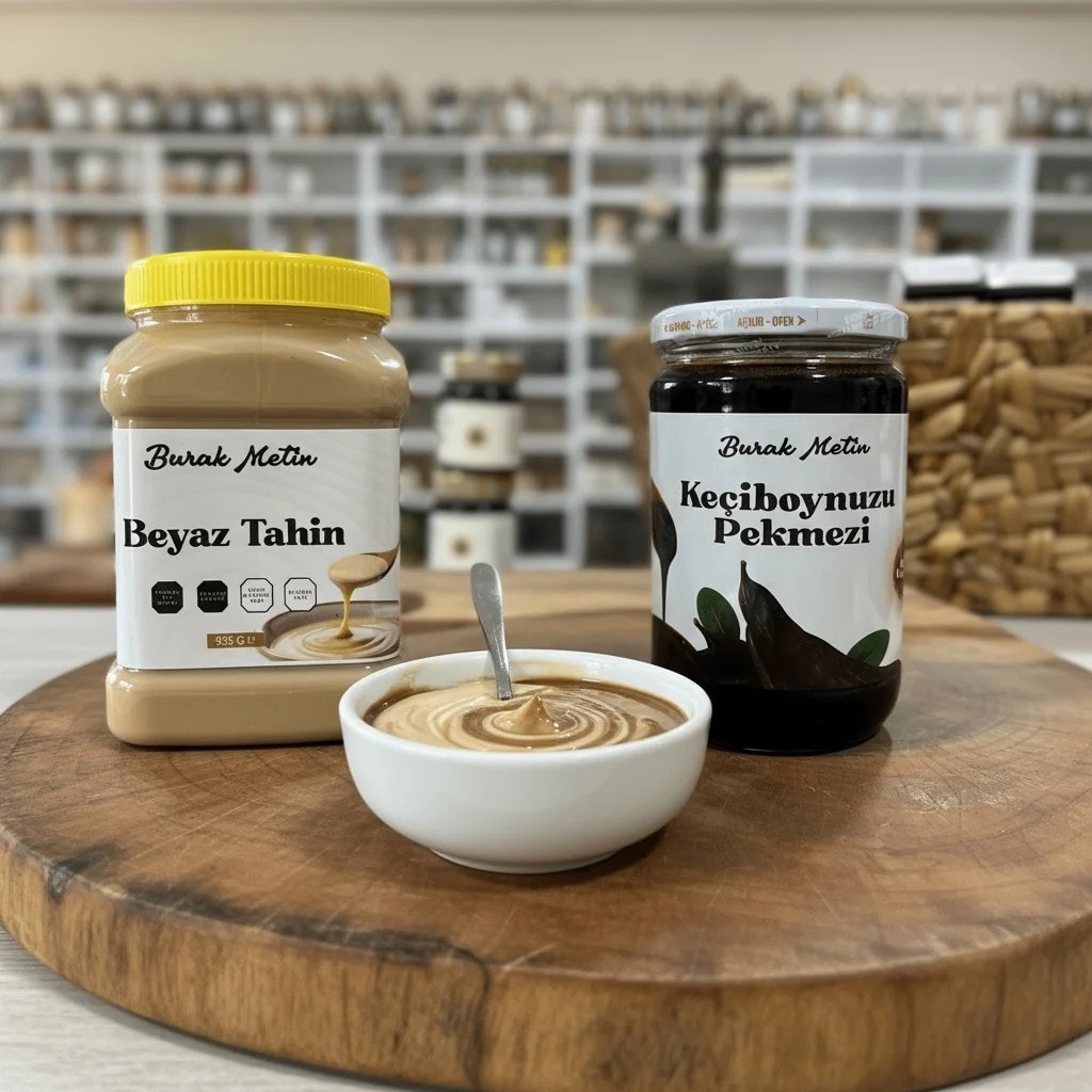 Beyaz Çiğ Tahin 935 GR + Şekersiz Keçiboynuzu Pekmezi 800 Gr
