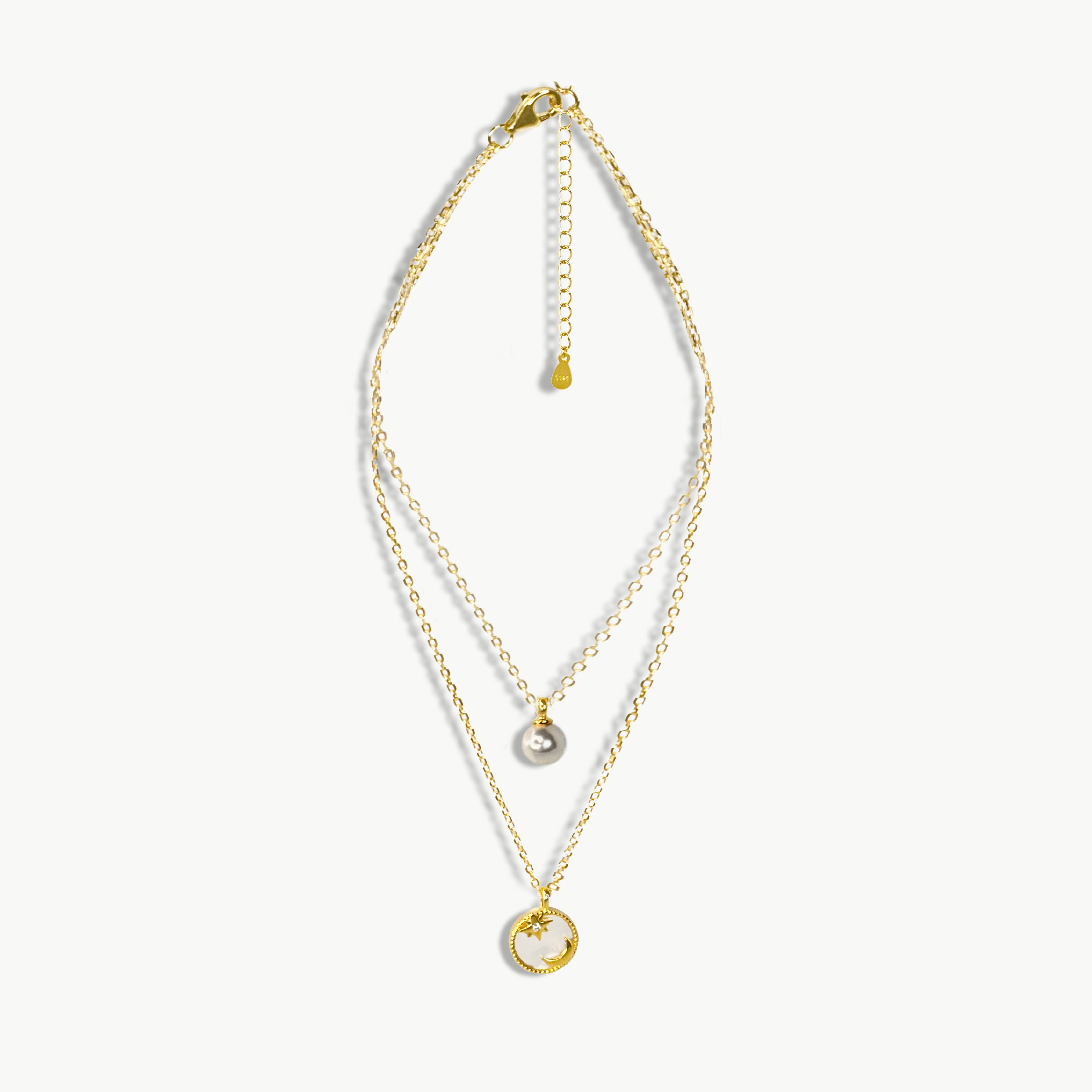 Noche Pearl Double Necklace - Gold