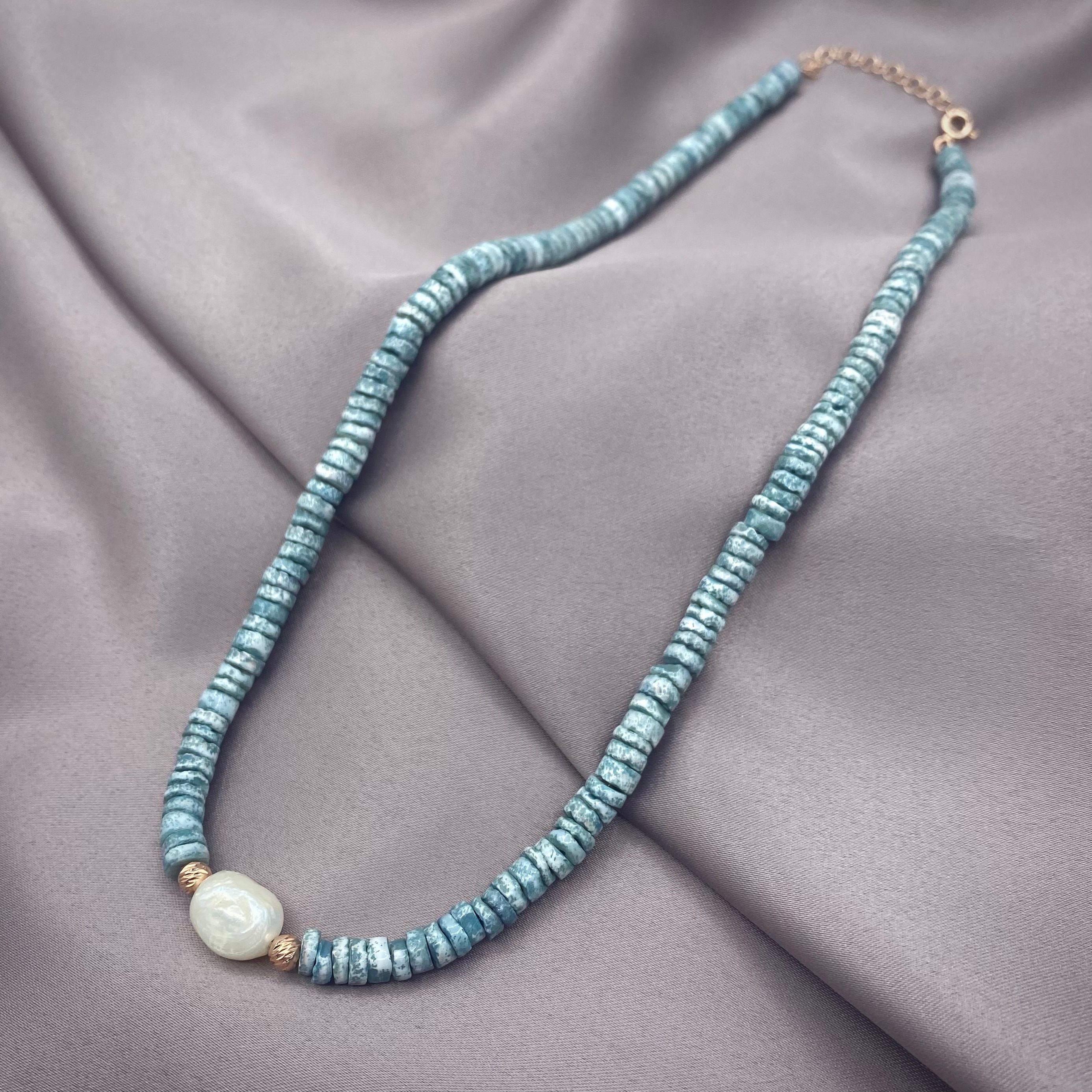 Blue Natural Stone Pearl Necklace - Rose Gold