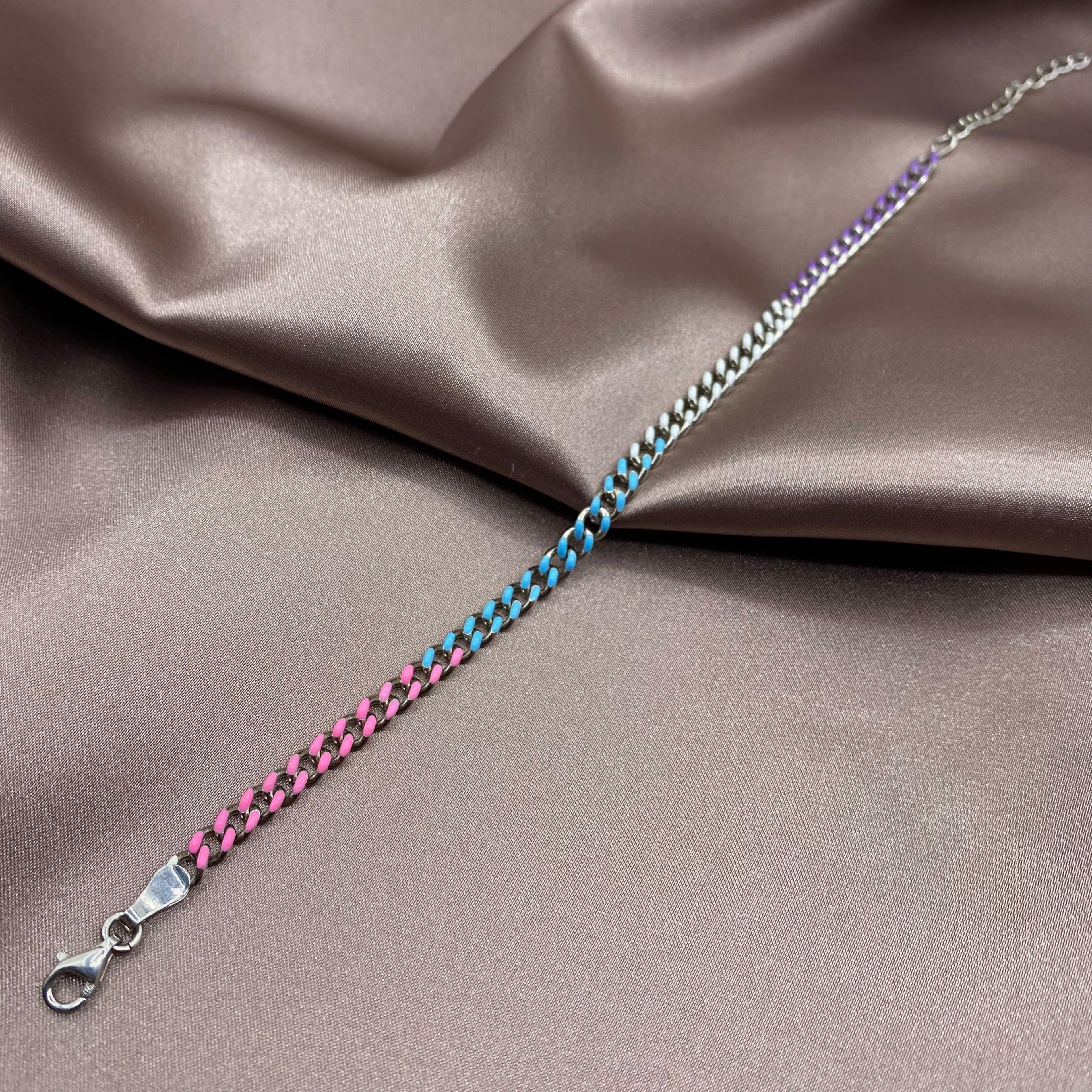 Colorful Enamel Chain Anklet - Rhodium