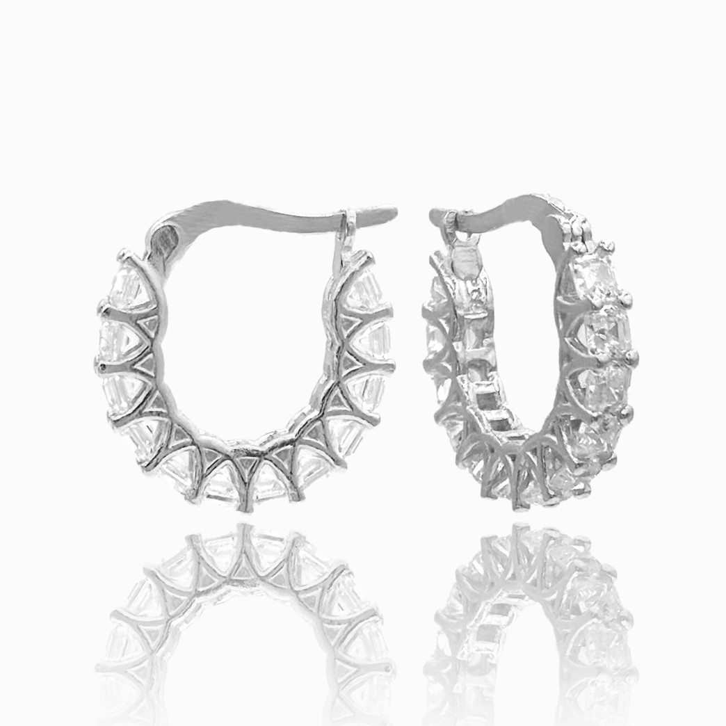 Princess Cut Hoop Earrings - Rhodium