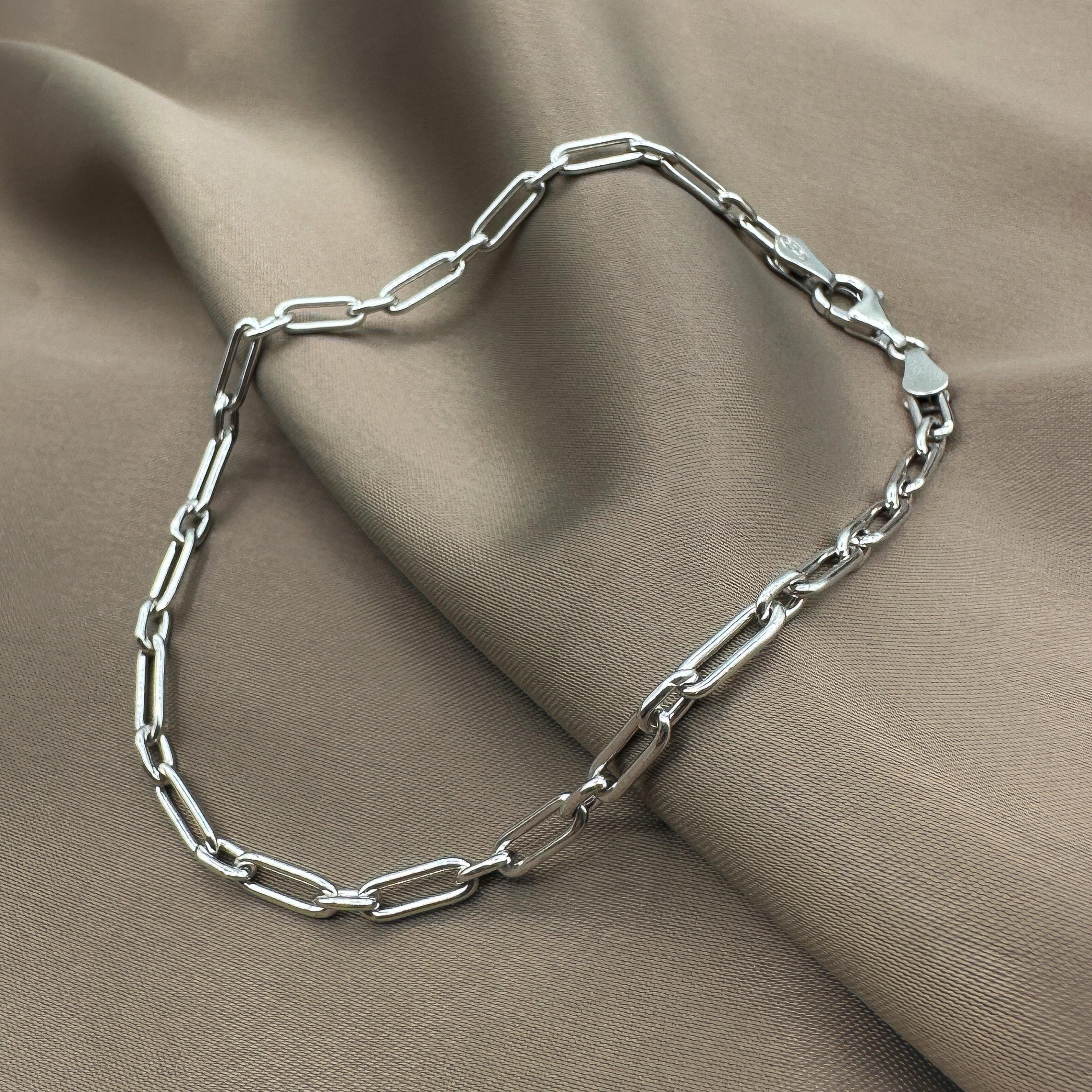 Thick Link Anklet - Rhodium