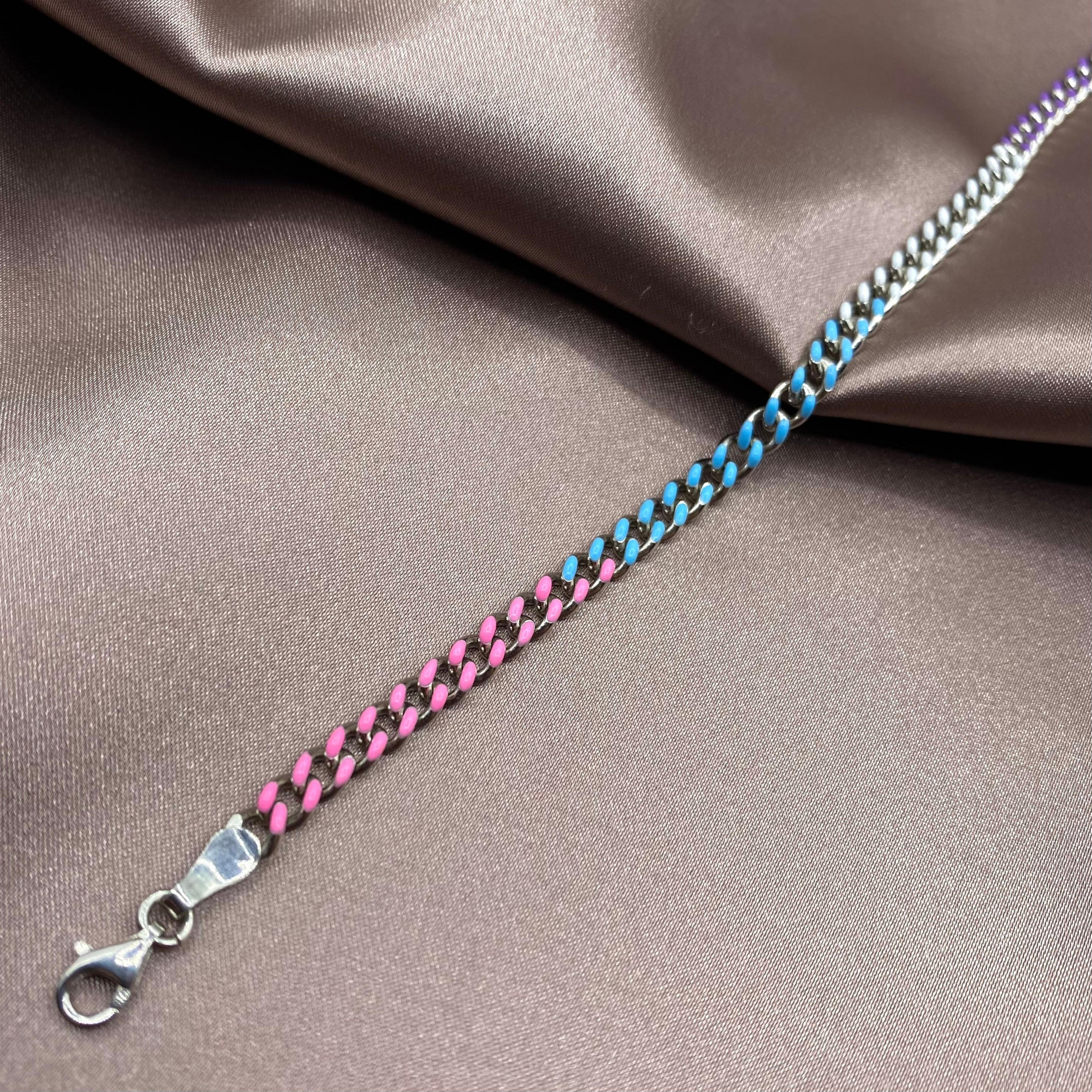 Colorful Enamel Chain Anklet - Rhodium