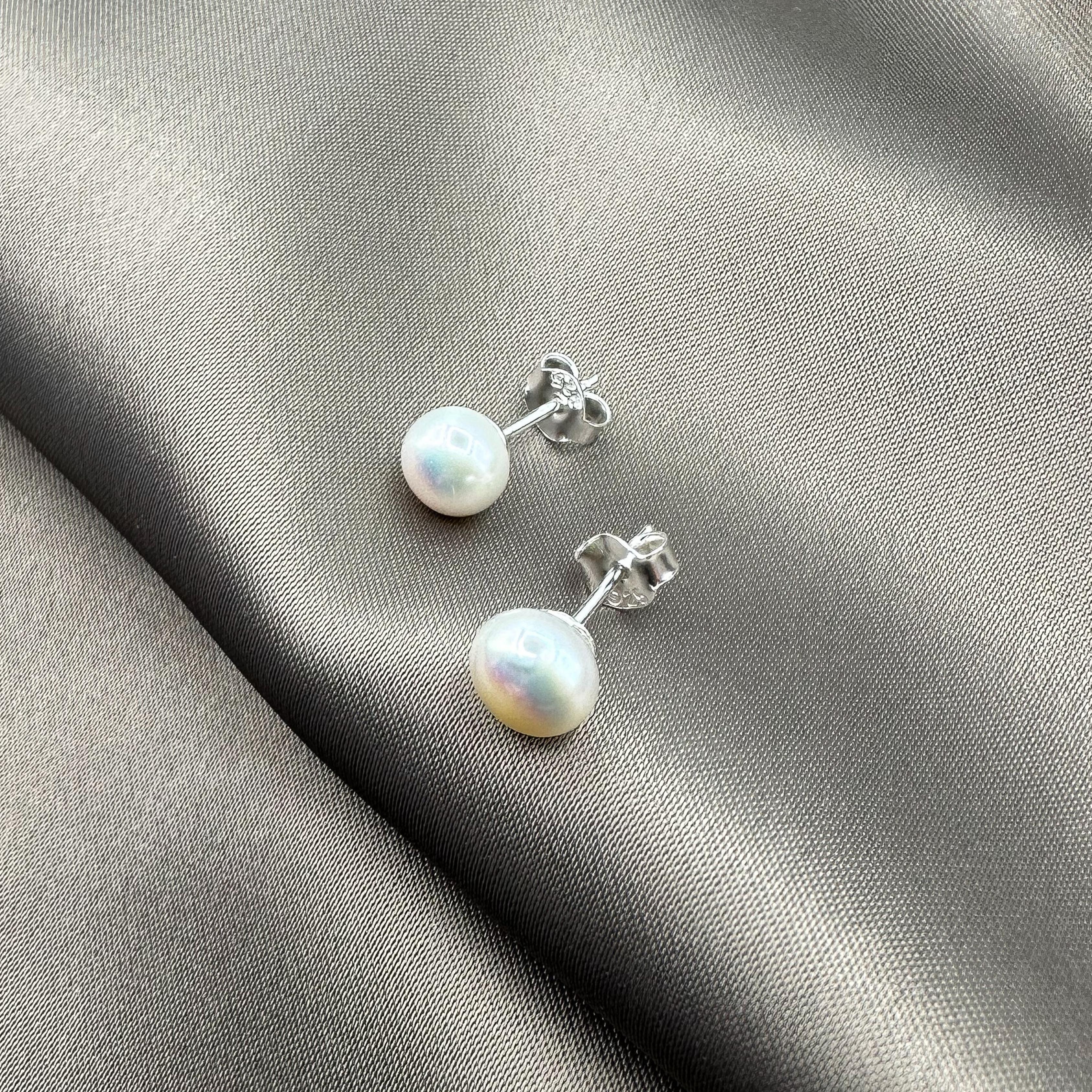 Single Pearl Stud Earrings - Rhodium