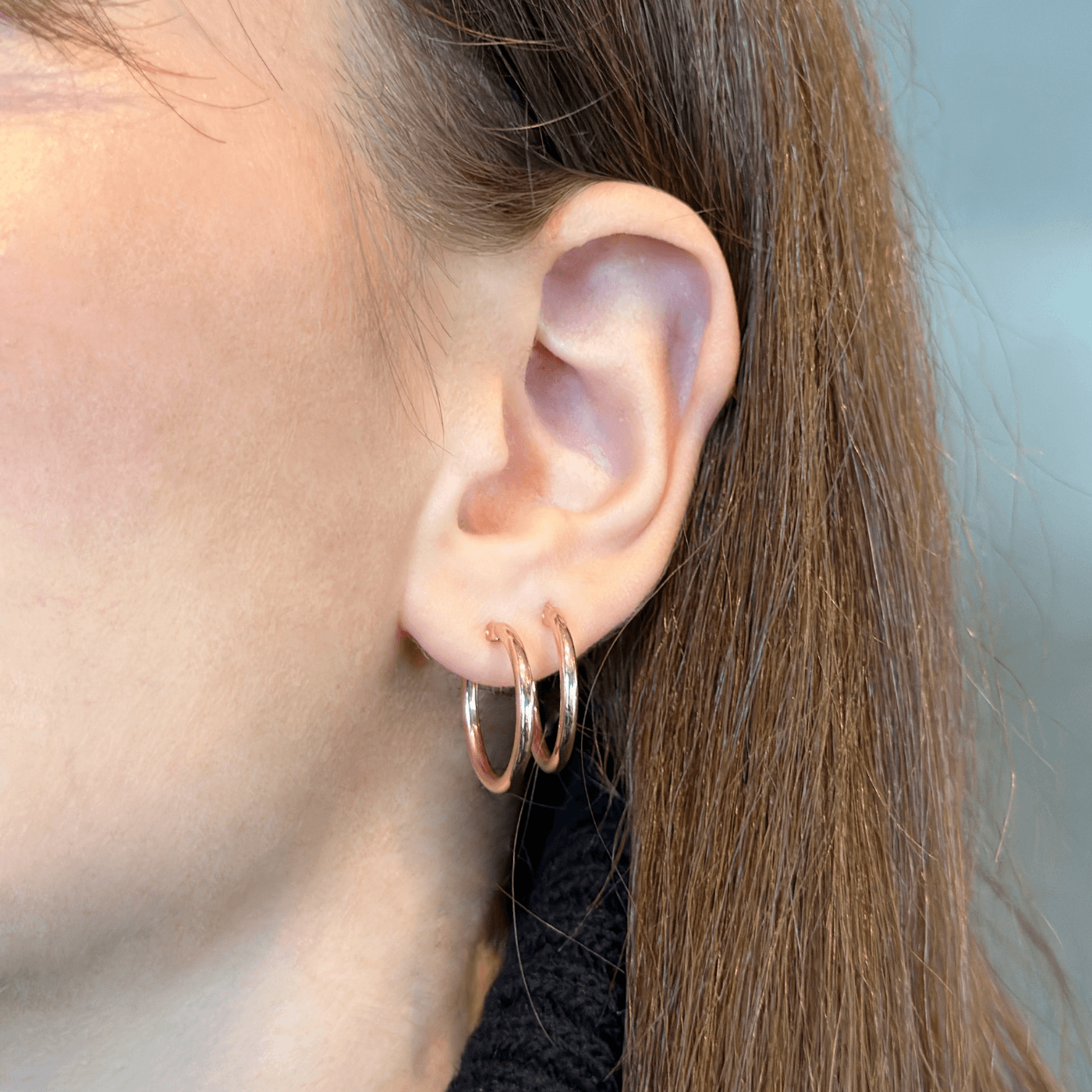 Small Size Thin Hoop Earrings - Rose Gold