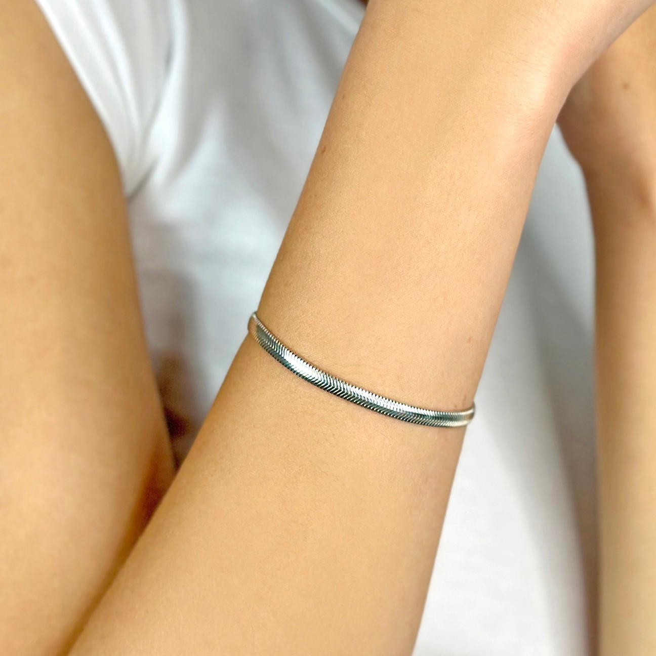 Herringbone 4 mm. Bracelet - Rhodium