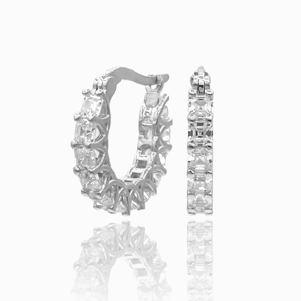 Princess Cut Hoop Earrings - Rhodium