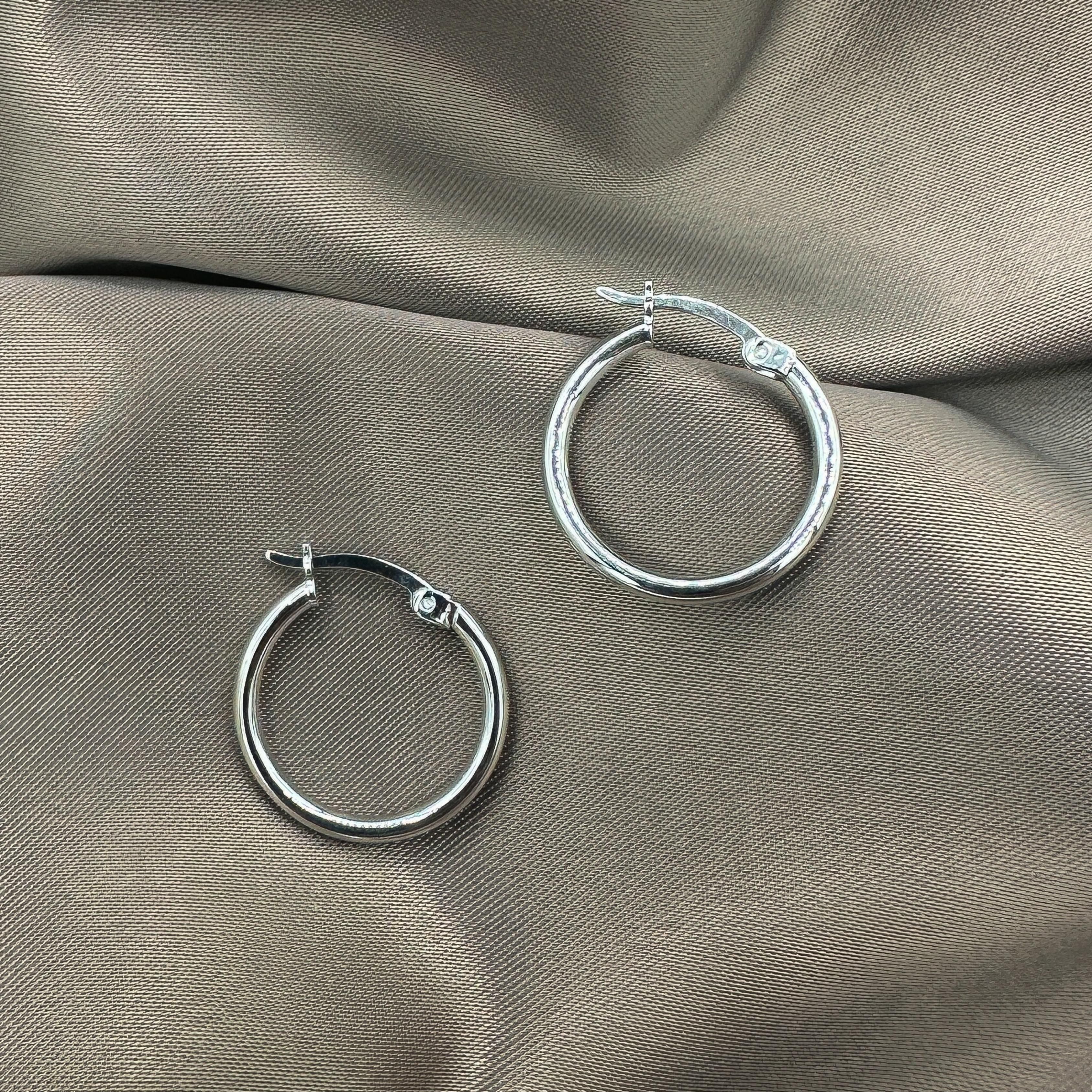 Small Size Thin Hoop Earrings - Rhodium