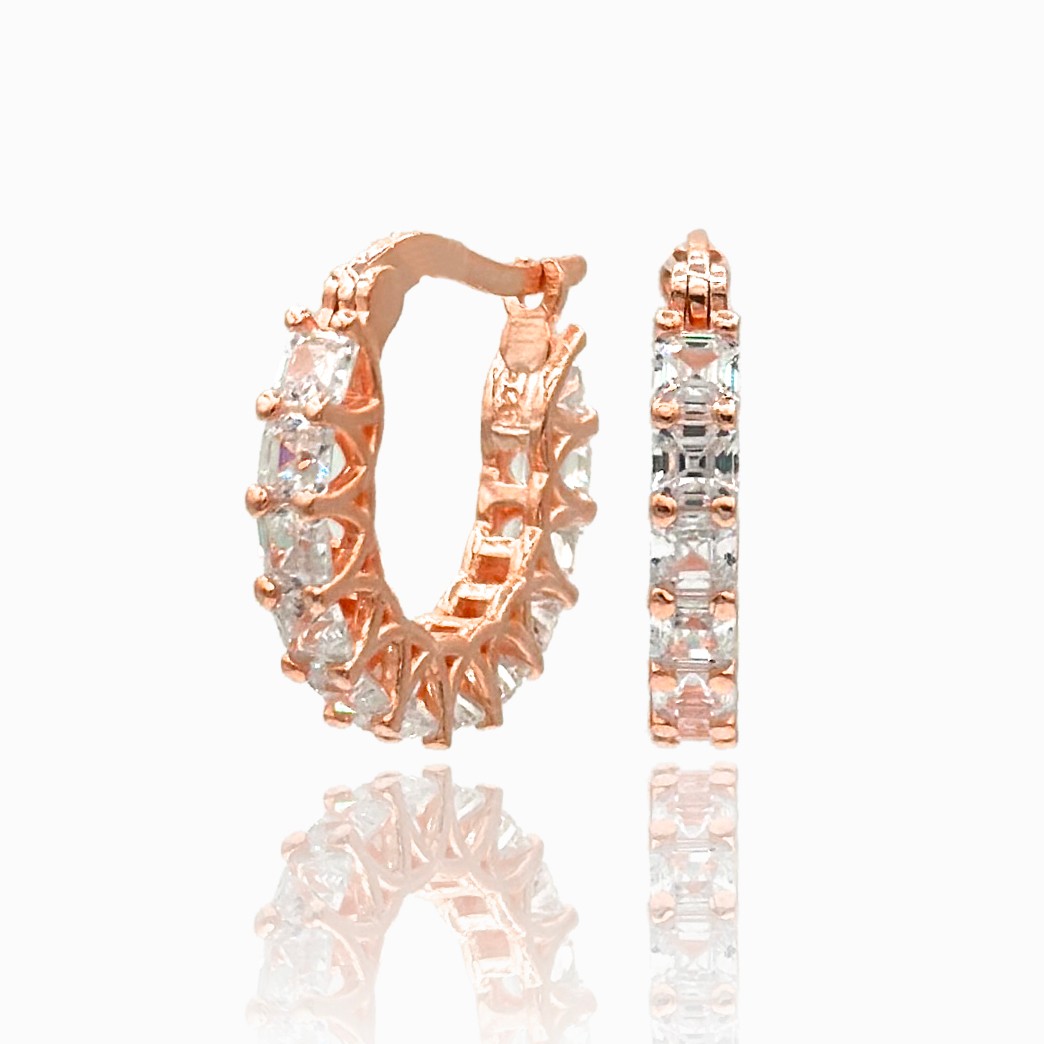 Princess Cut Hoop Earrings - Rose Gold