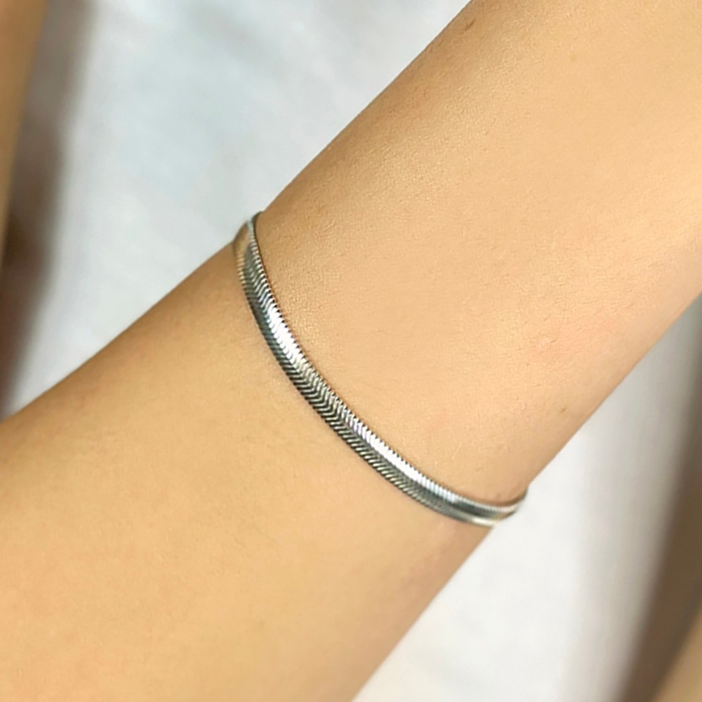 Herringbone 4 mm. Bracelet - Rhodium