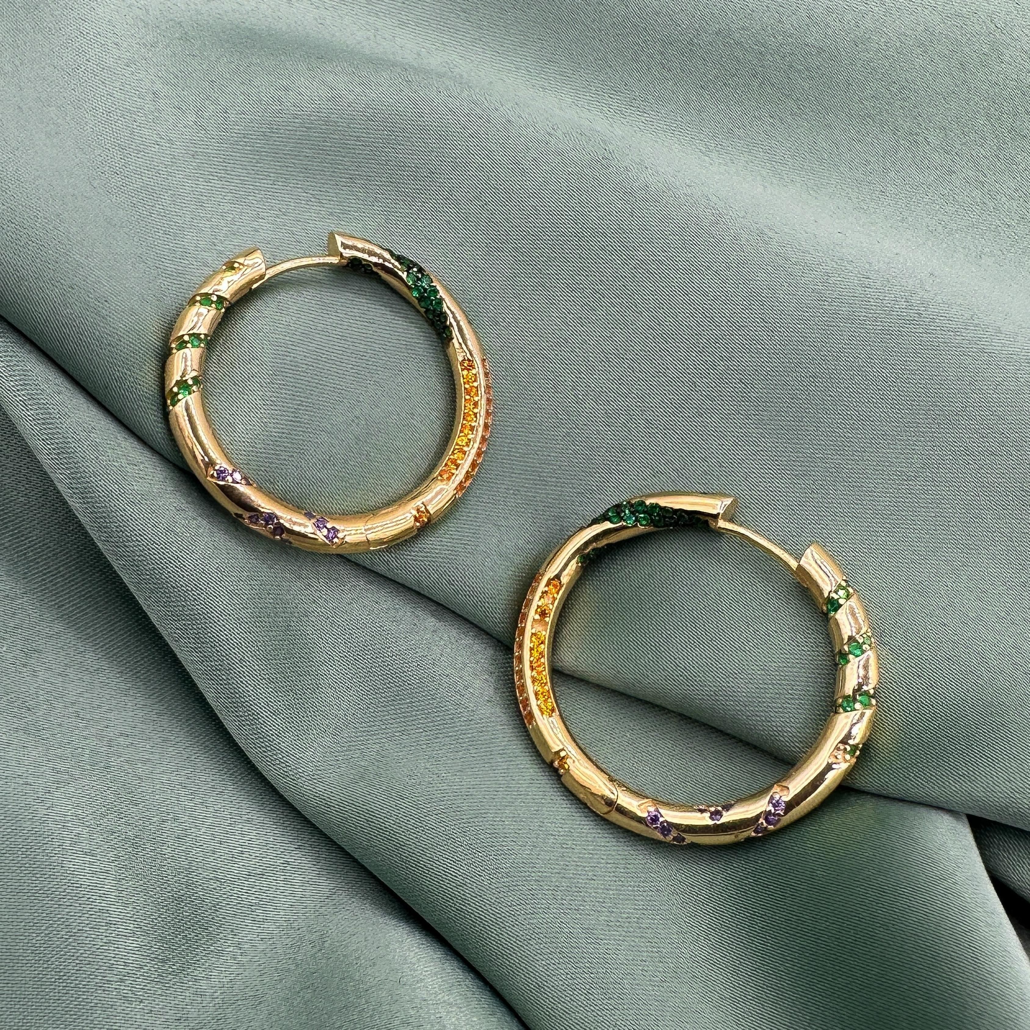 Monaco Zircon Embroidered Hoop Earrings