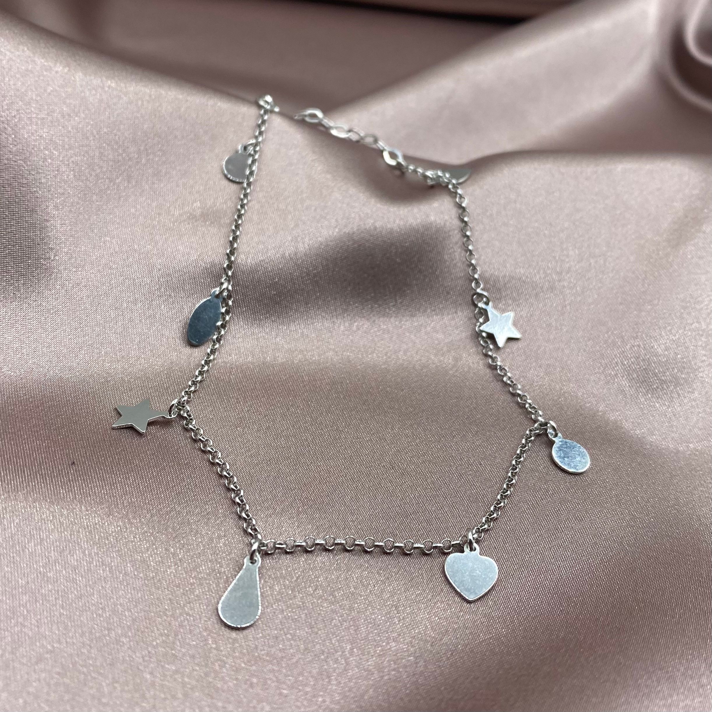 Flat Symbol Anklet - Rhodium