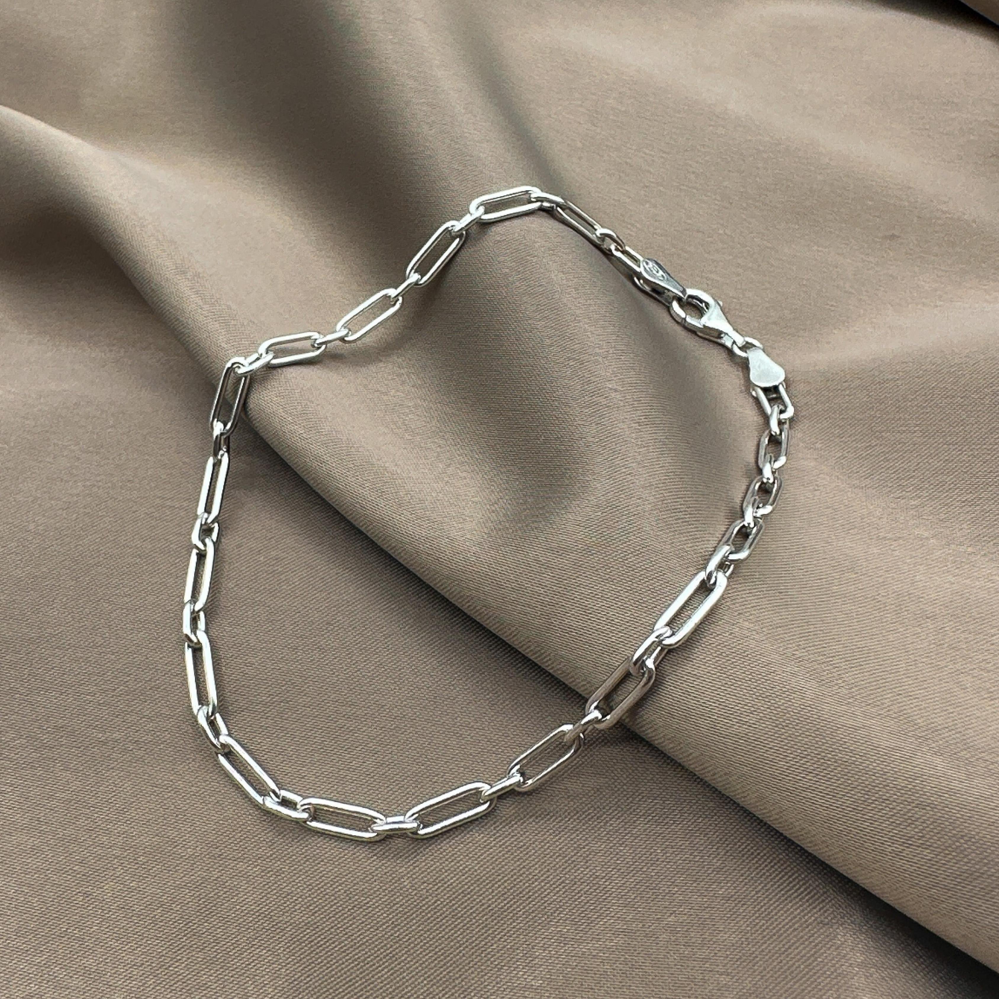 Thick Link Anklet - Rhodium