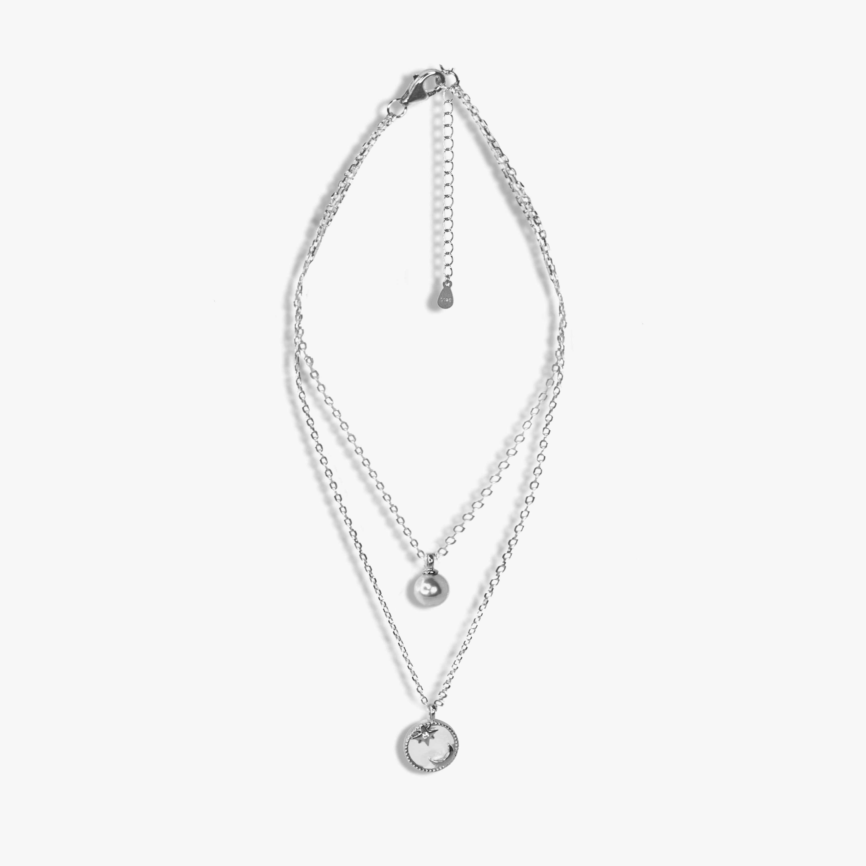 Noche Pearl Double Necklace - Rhodium