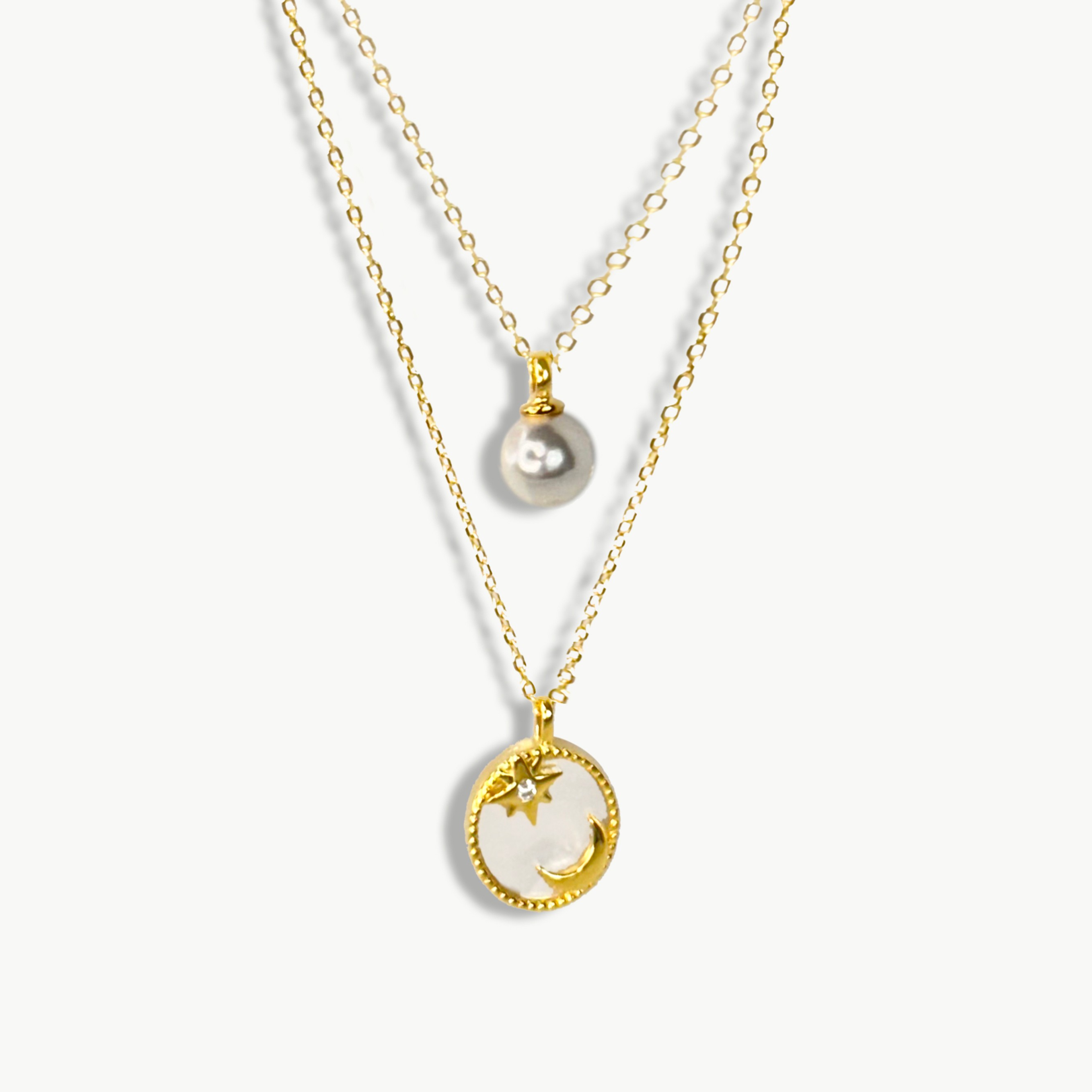 Noche Pearl Double Necklace - Gold