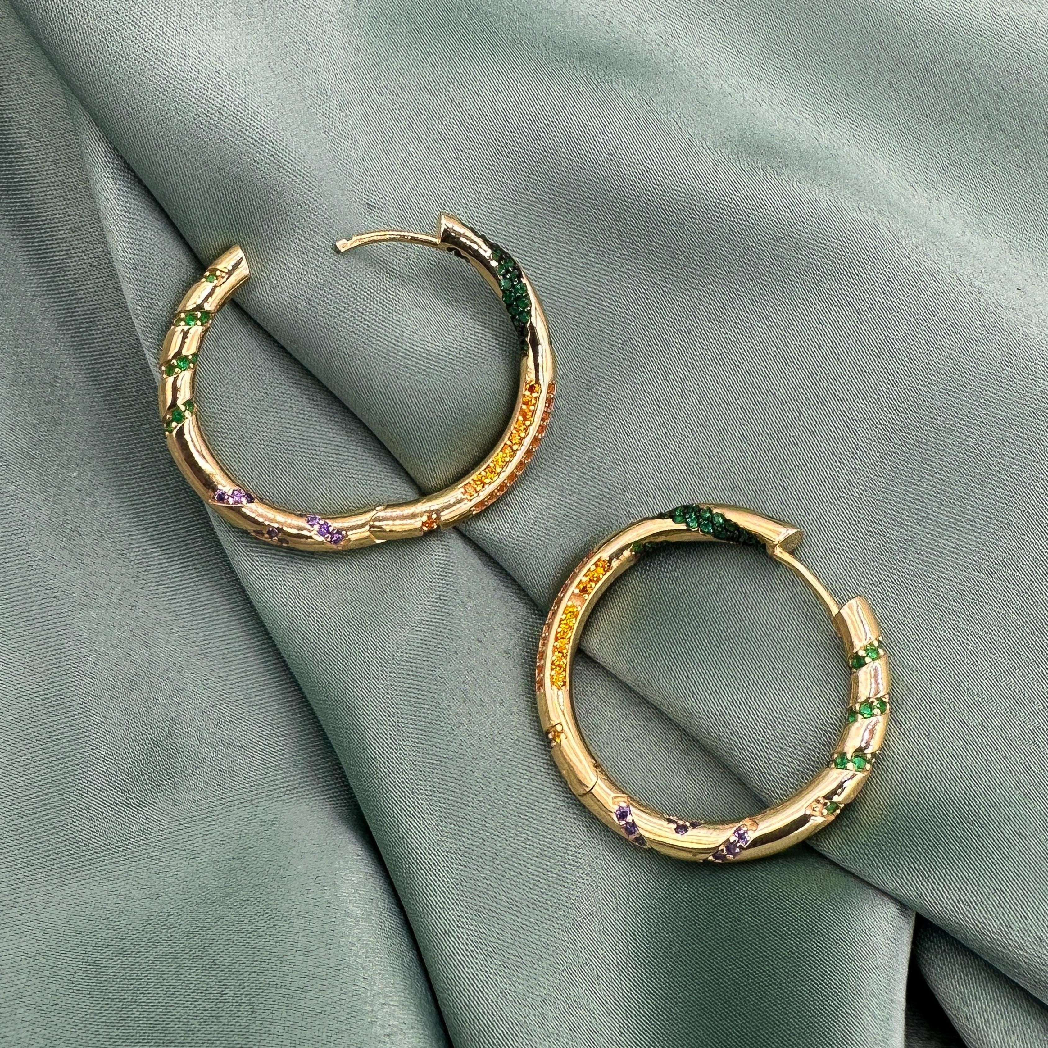 Monaco Zircon Embroidered Hoop Earrings