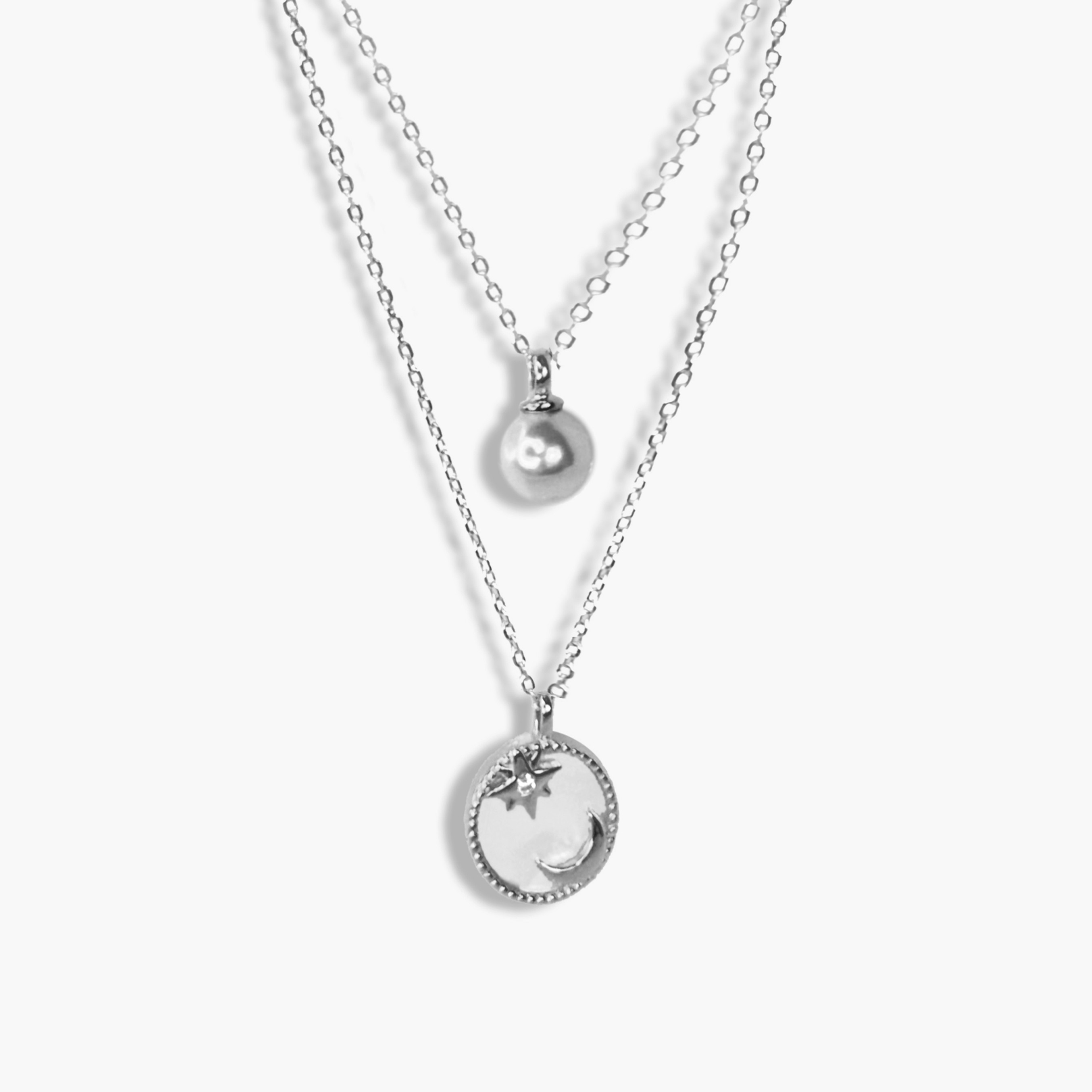 Noche Pearl Double Necklace - Rhodium