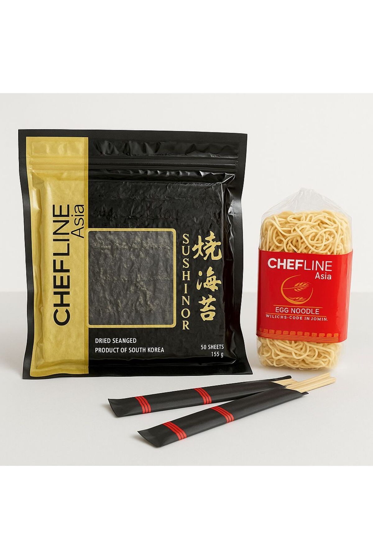 Sushi Nori Yosun Yaprağı 50'li + Egg Noodle 350g Çin Eriştesi + Hediyeli BAMBU STİCK