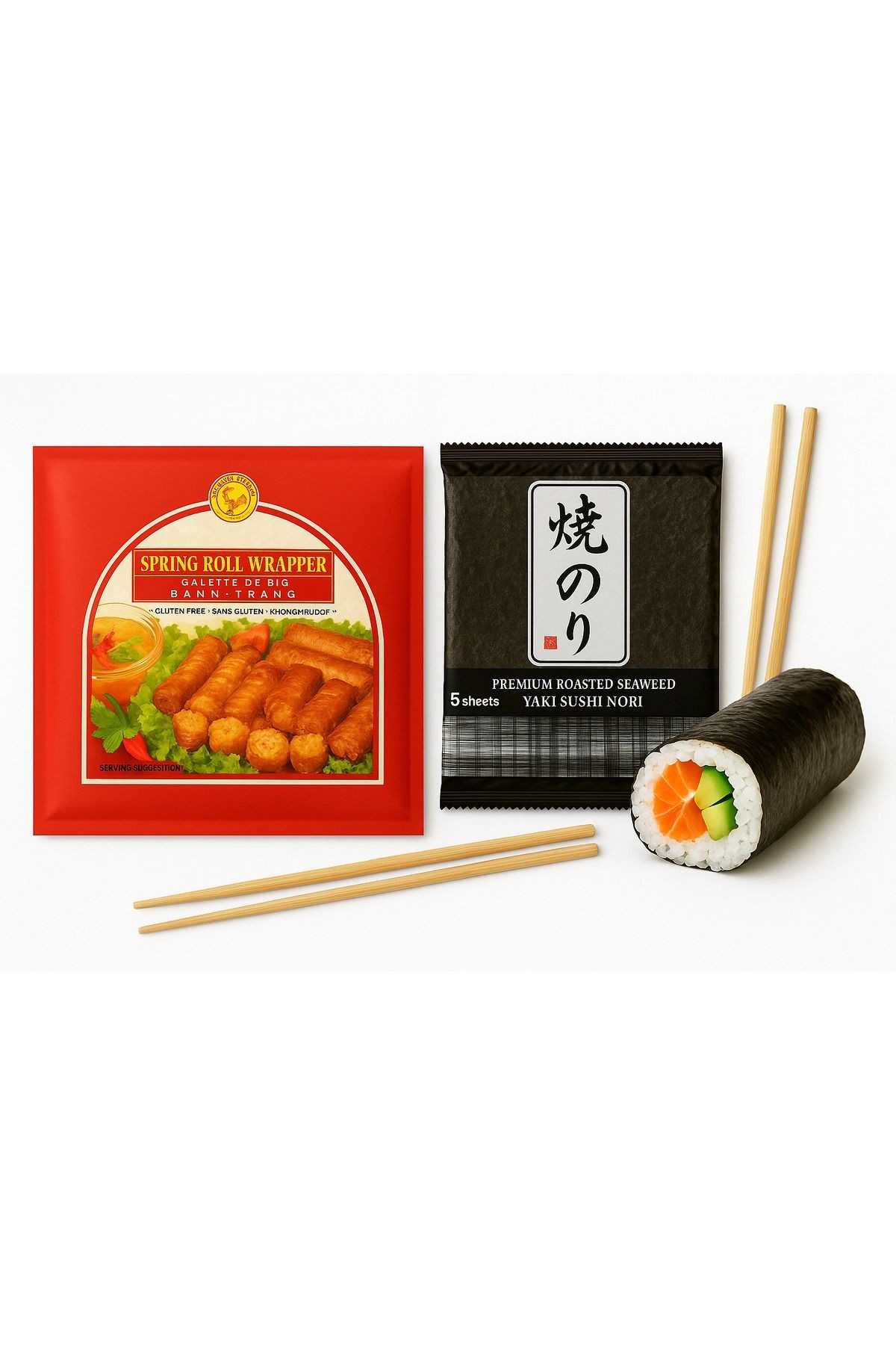 Sushi Seti - Pirinç Yufkası 454g + 5’li Sushi Nori Yosunu + Stick Çubuk