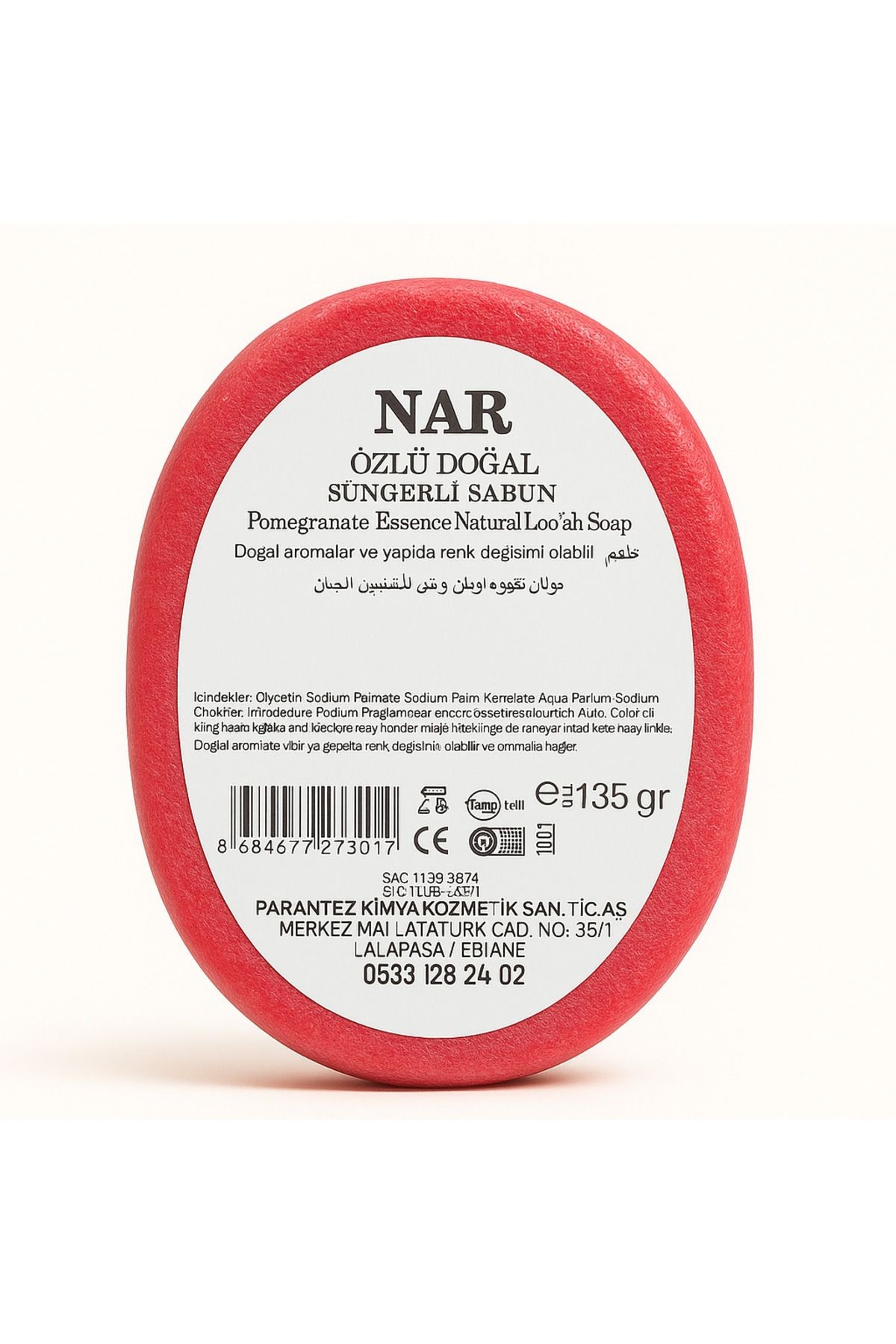 Nar Özlü Doğal Süngerli Sabun 135g – Cilt Yenileyici & Arındırıcı