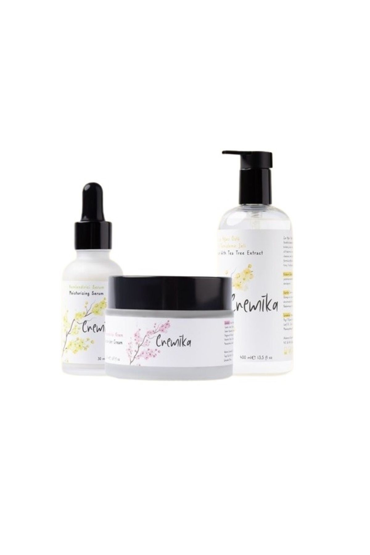 Cremika 3’lü Yüz Bakım Seti-Çay Ağacı Temizleme Jeli,Ölmez Çiçek Serum,Niacinamide Nemlendirici Krem